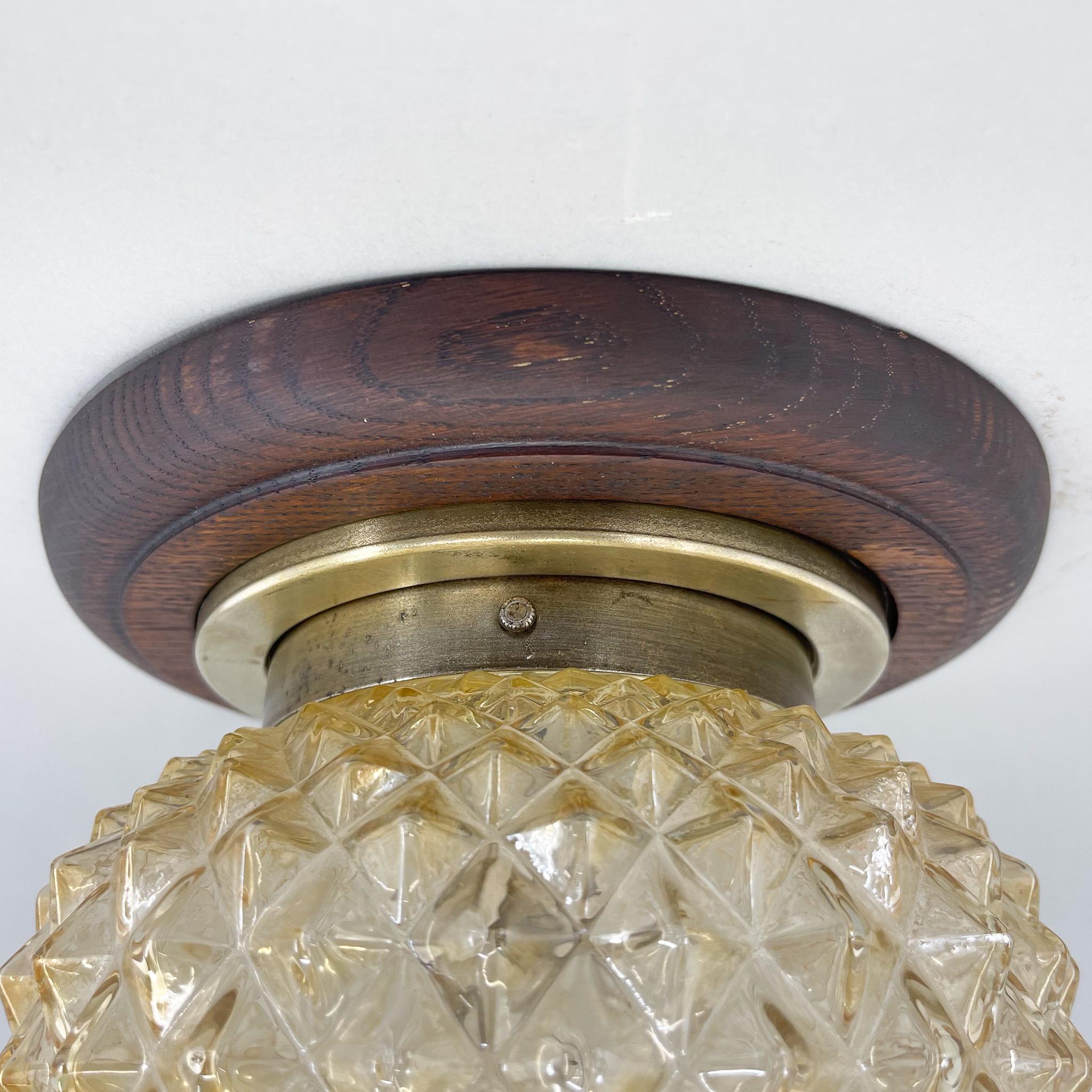 Mid-Century Wood & Glass Flush Mount, 1960's For Sale 3