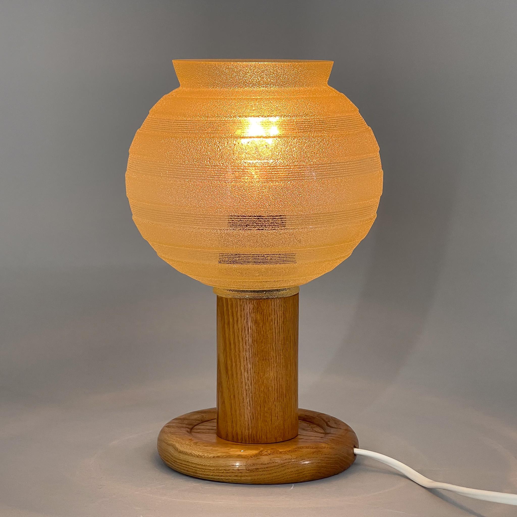 Czech Mid-century Wood & Glass Table Lamp, 1970s For Sale