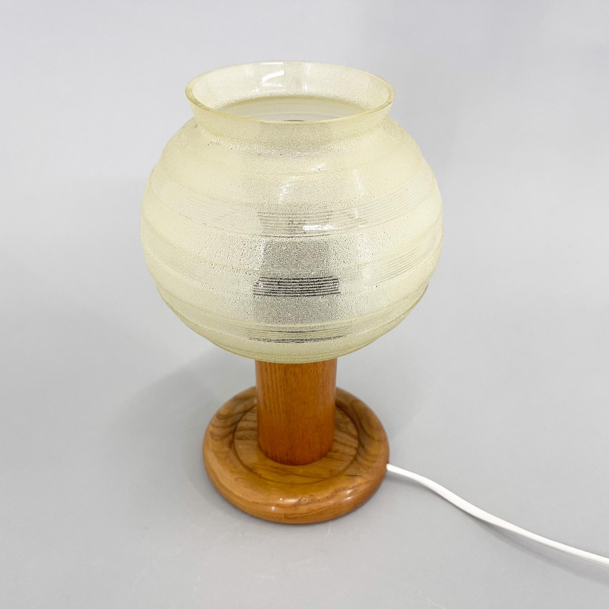 Mid-century Wood & Glass Table Lamp, 1970s In Good Condition For Sale In Praha, CZ