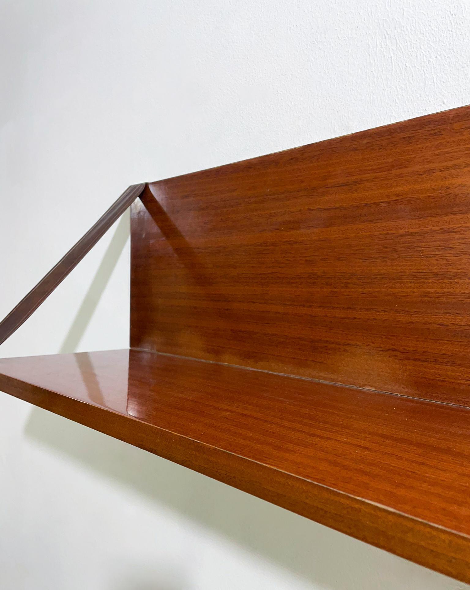 Mid-20th Century Mid-Century Wood, Leather and Brass Shelve, Italy, 1960s - 2 available For Sale