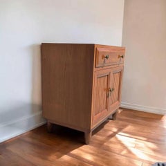 Mid-Century Wood Nightstand with Fluted Doors, Tiger Oak Interior, 1960s