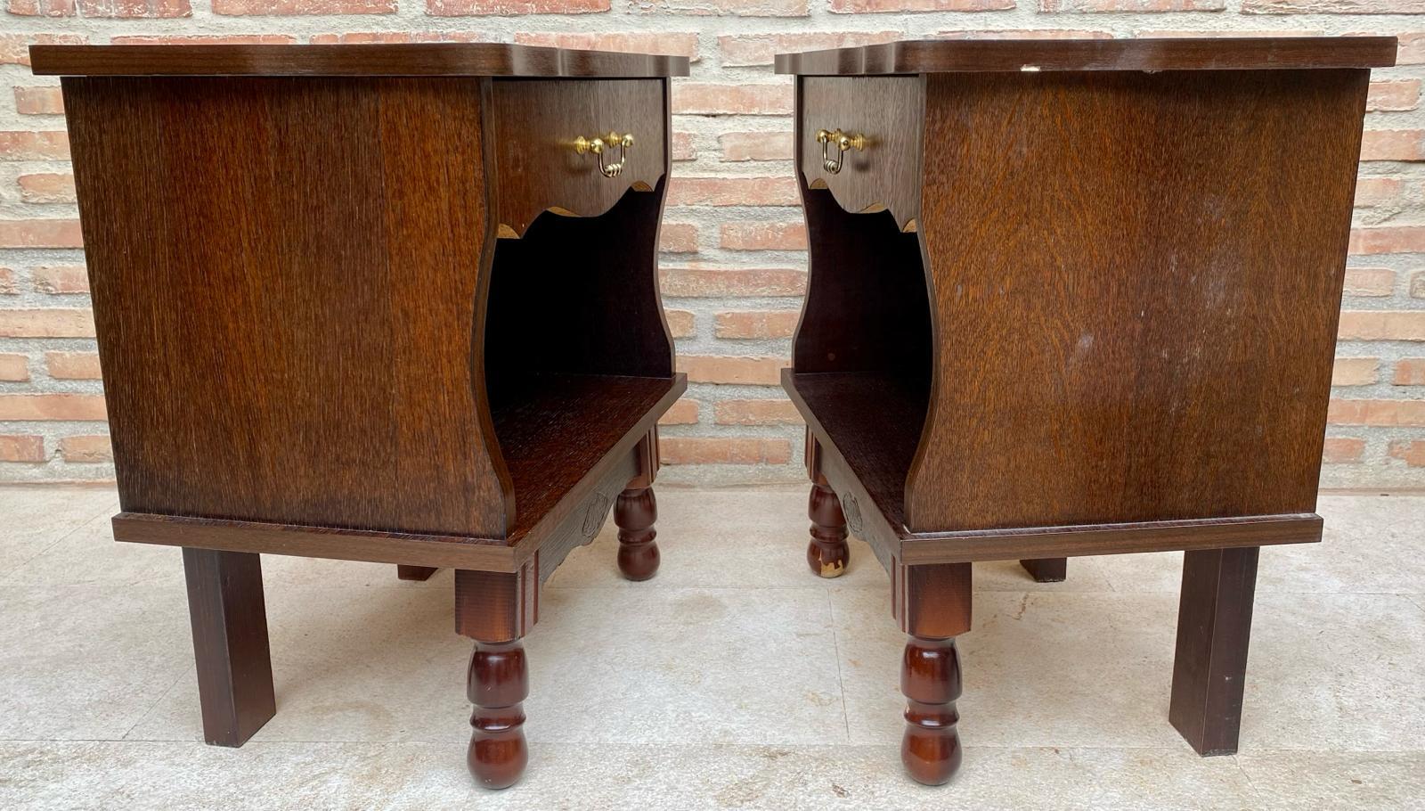 Spanish Mid-Century Wood Nightstands with Drawers, 1960s, Set of 2 For Sale