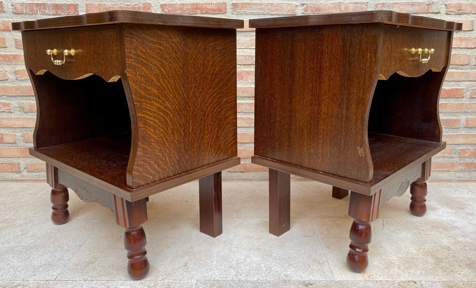 Mid-Century Wood Nightstands with Drawers, 1960s, Set of 2 In Good Condition For Sale In Miami, FL