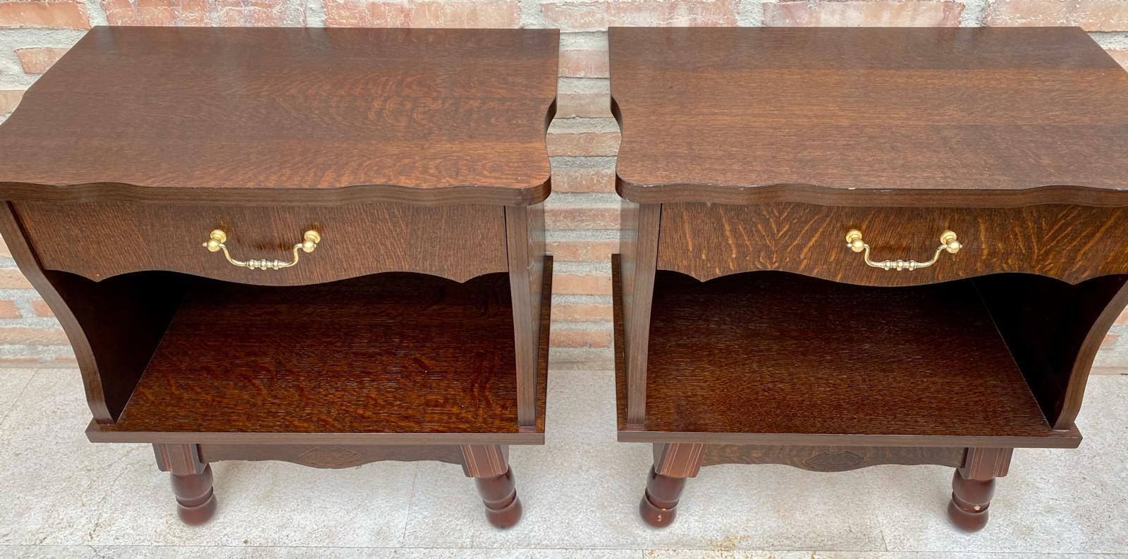 20th Century Mid-Century Wood Nightstands with Drawers, 1960s, Set of 2 For Sale