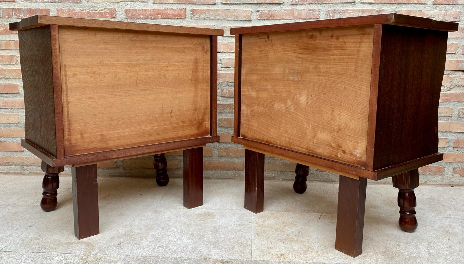 Mid-Century Wood Nightstands with Drawers, 1960s, Set of 2 For Sale 3