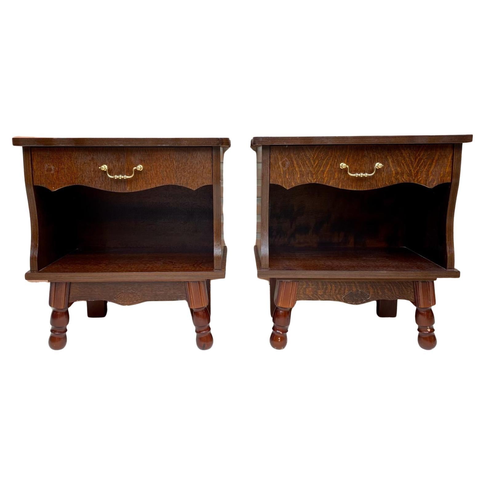 Mid-Century Wood Nightstands with Drawers, 1960s, Set of 2 For Sale