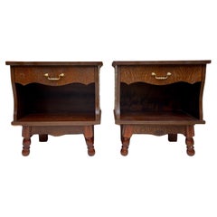 Vintage Mid-Century Wood Nightstands with Drawers, 1960s, Set of 2