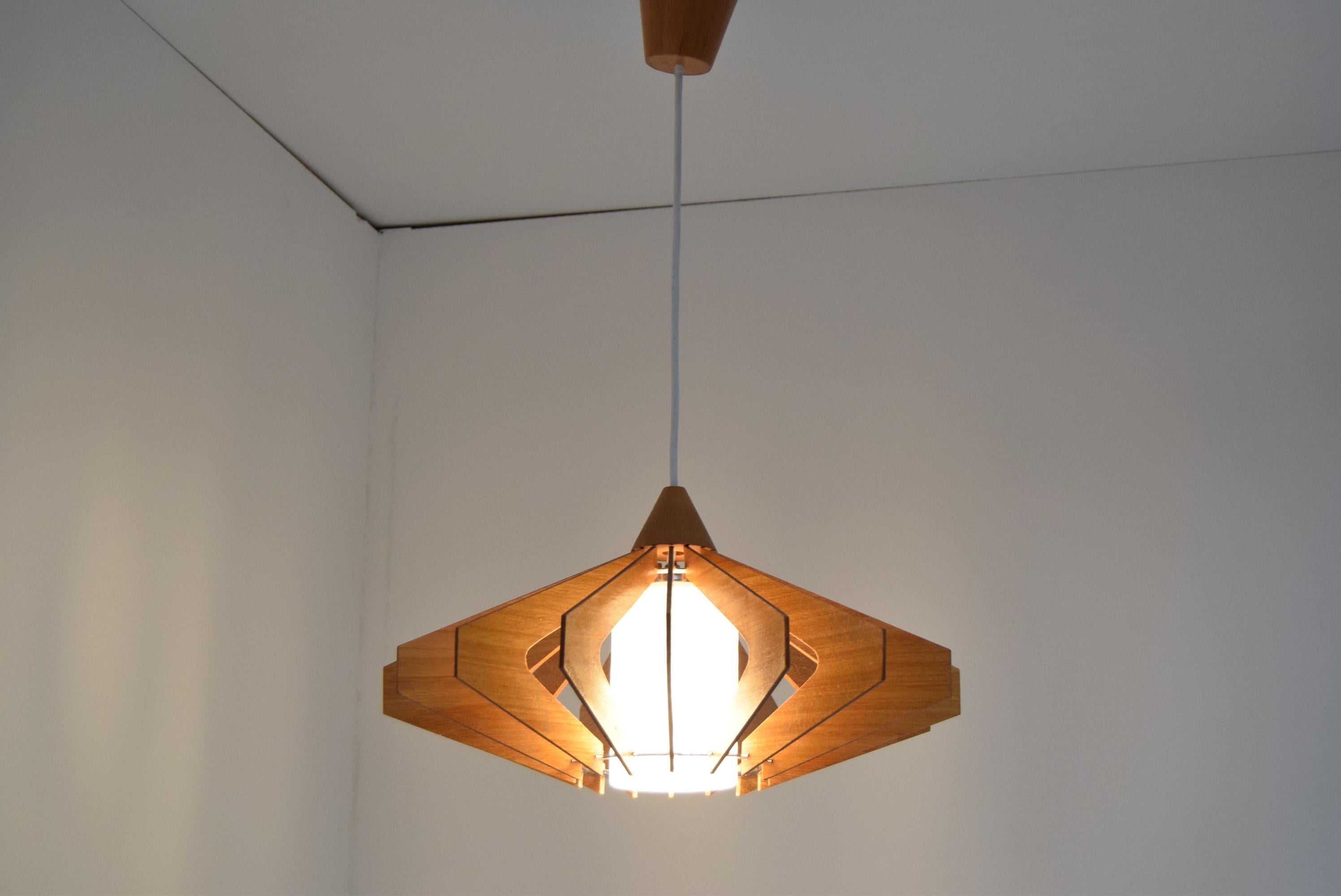 Glass Mid-Century Wood Pendant by Drevo Humpolec, 1970's