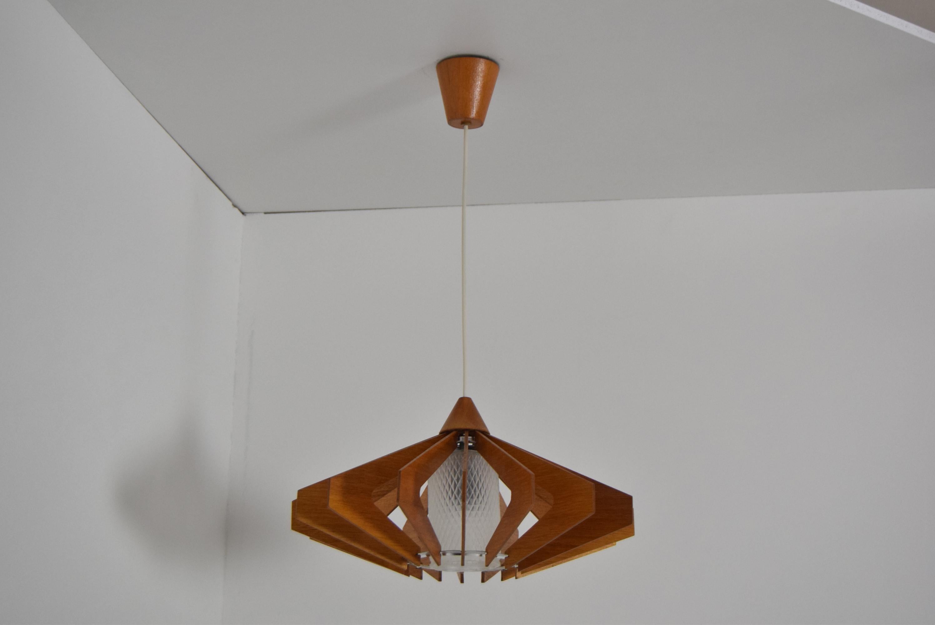 Mid-Century Modern Midcentury Wood Pendant/ Drevo Humpolec, 1970s