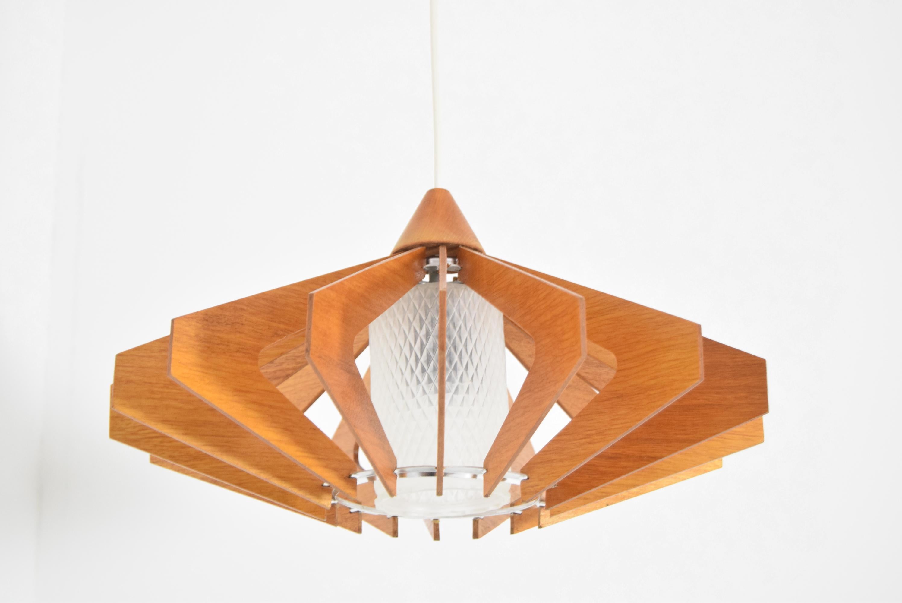 Czech Midcentury Wood Pendant/ Drevo Humpolec, 1970s