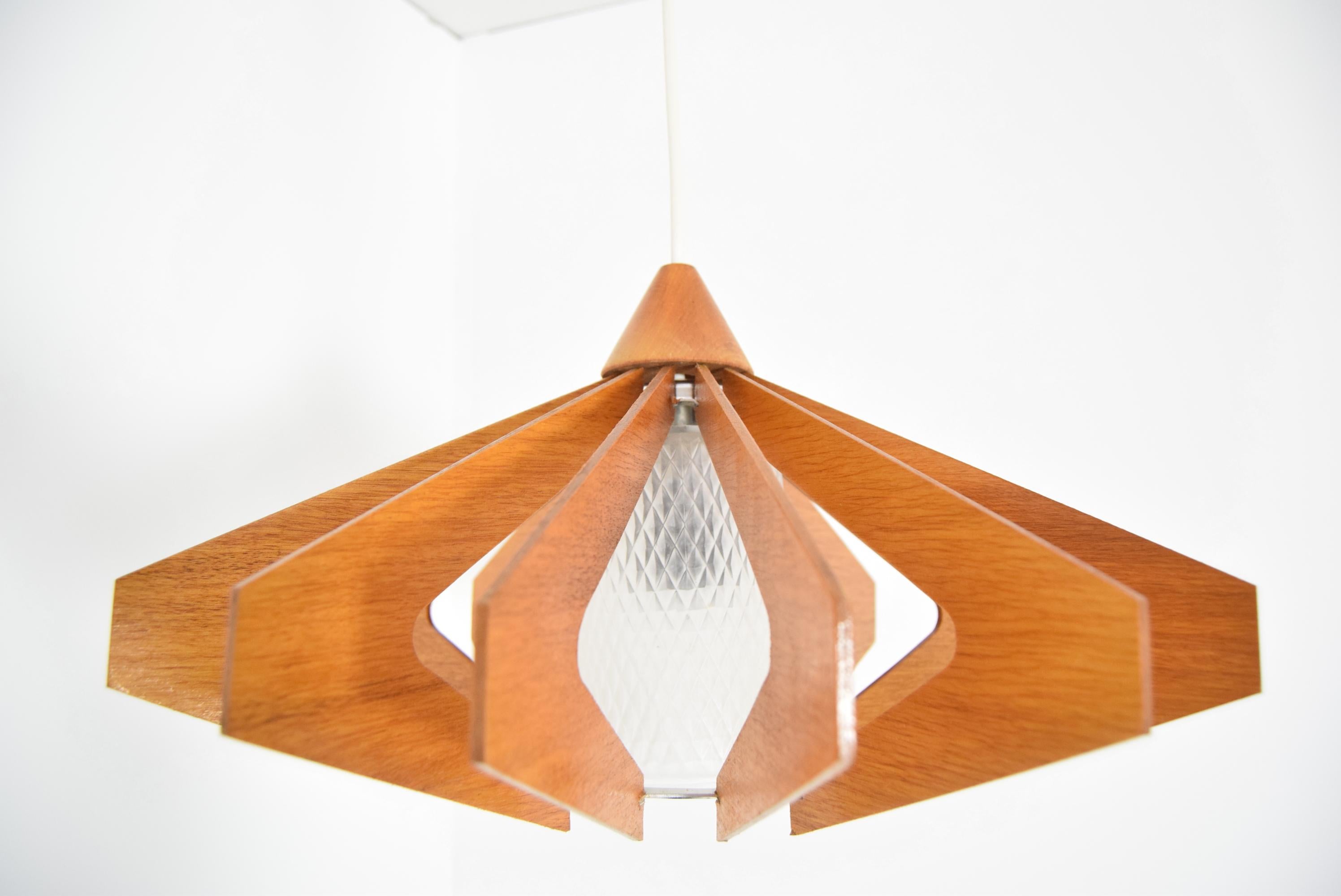 Midcentury Wood Pendant/ Drevo Humpolec, 1970s 1
