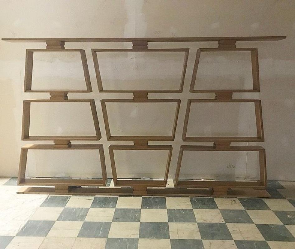Midcentury wood room divider/shelves. Made of white oak.