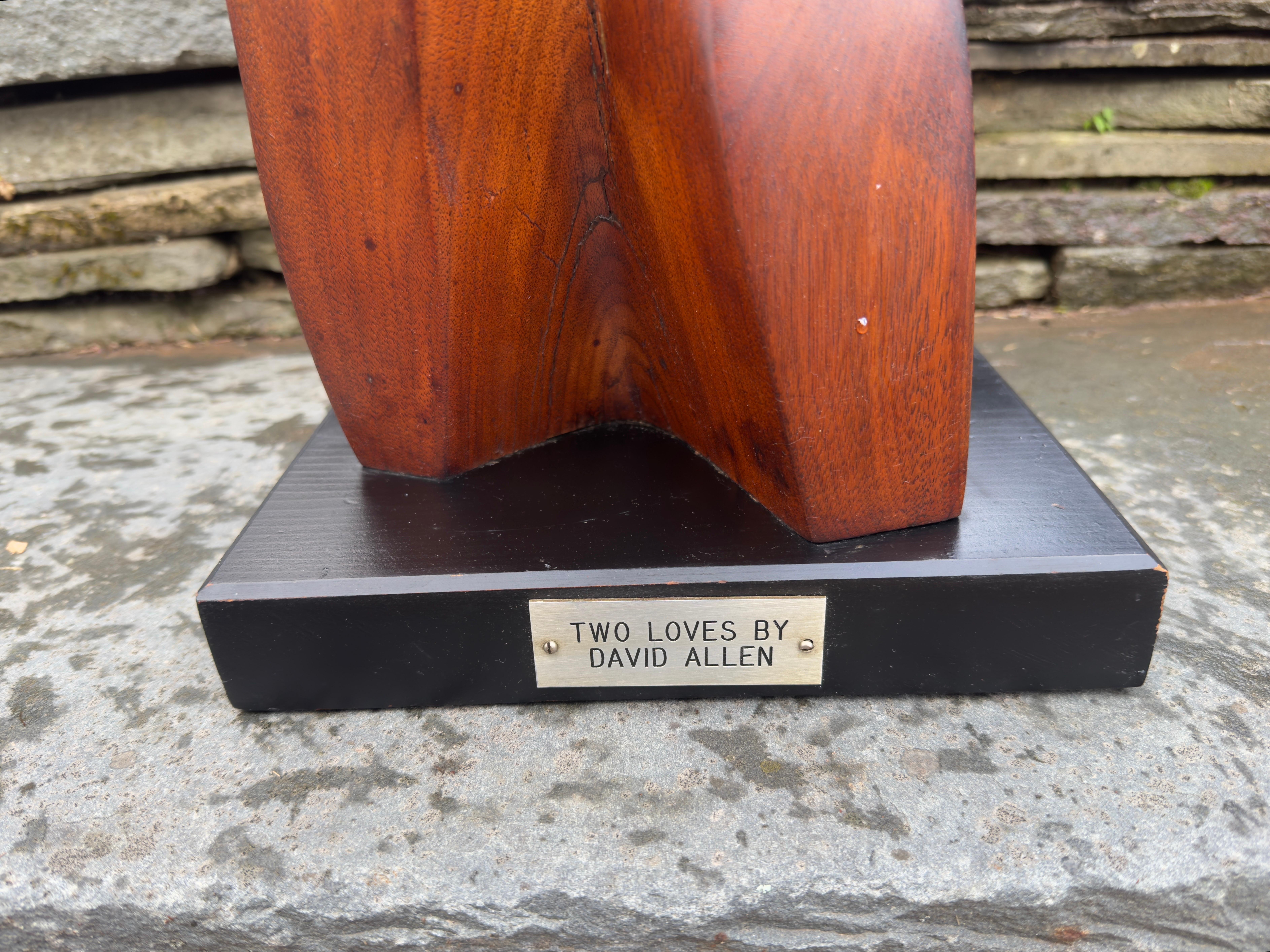 Intagliato a mano Mid Century Wood sculpture Two Loves by David Allen Modernist in vendita