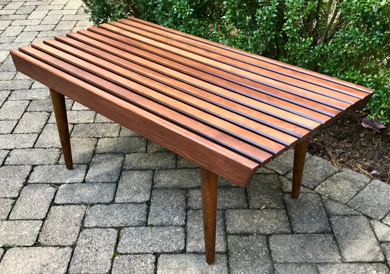 Mid Century Wood Slat Bench In The Style Of George Nelson 1960s