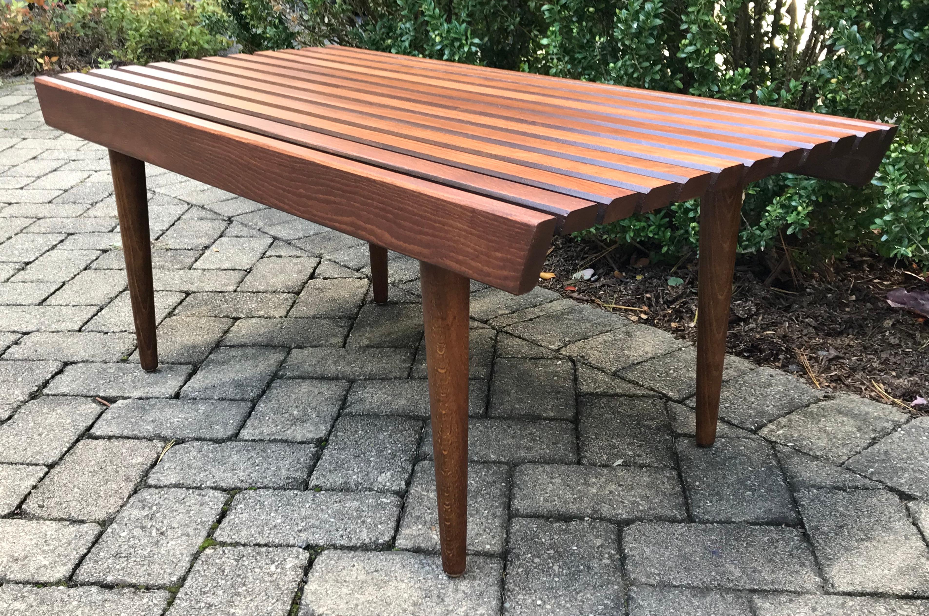 American Mid Century Wood Slat Bench in the Style of George Nelson, 1960s For Sale