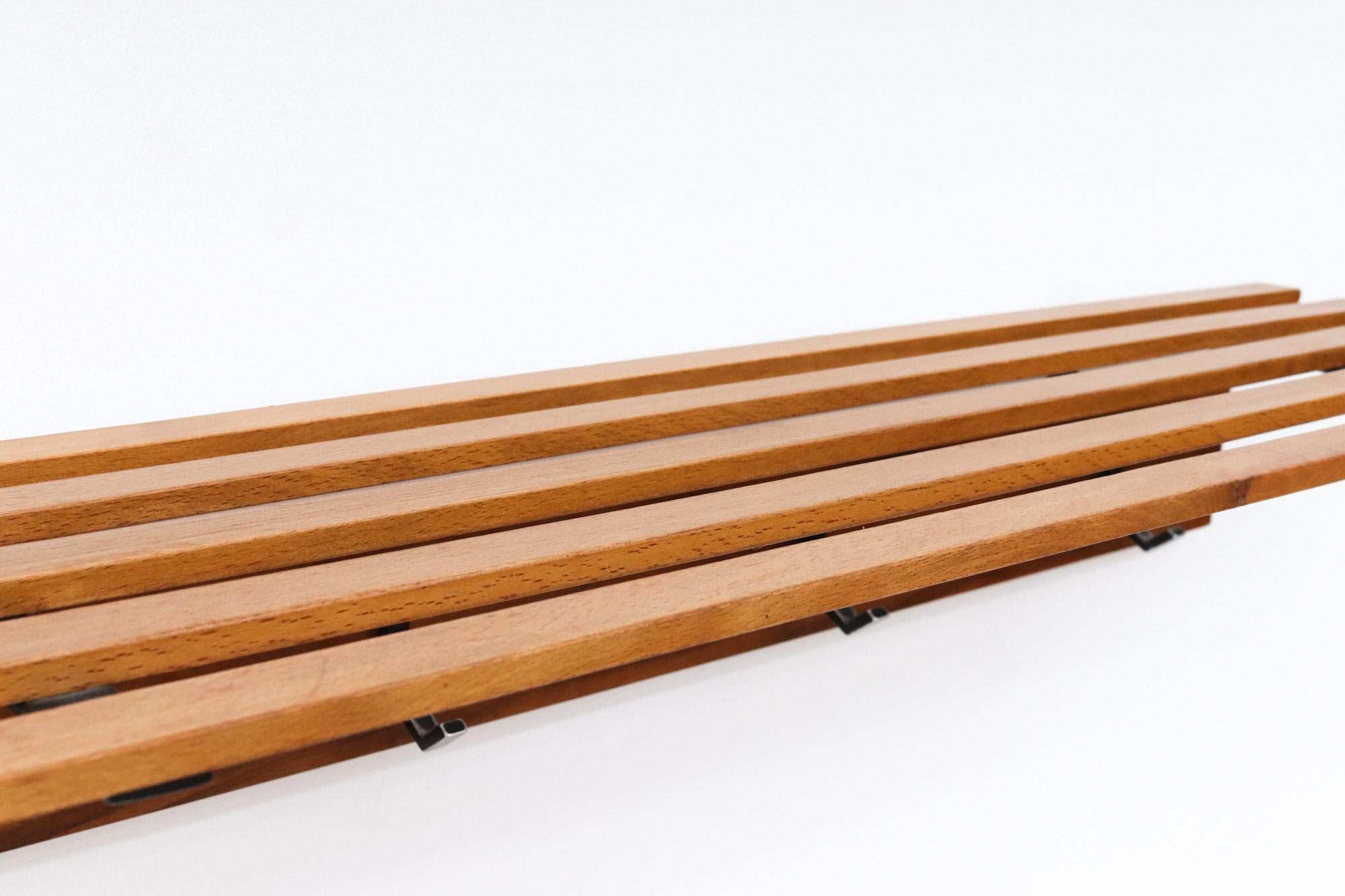 Mid-Century Wood Slat Wall Mount Coat Rack with Metal Hooks 2