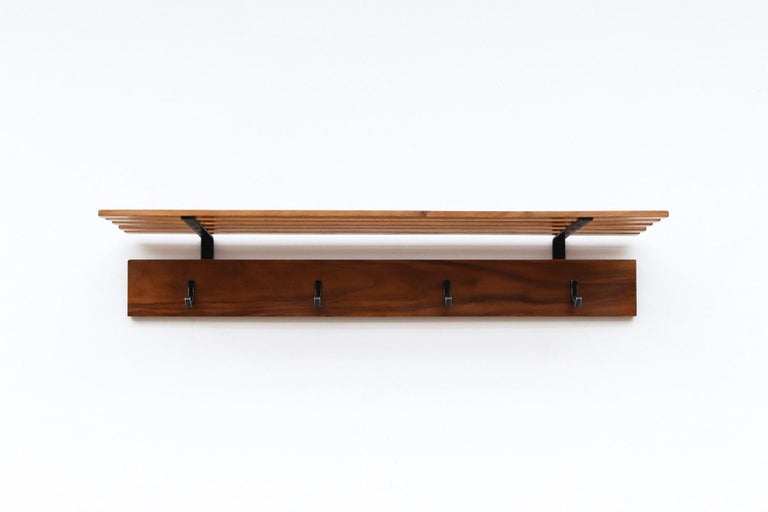 Mid-Century Wood Slat Wall Mount Coat Rack with Metal Hooks at 1stDibs ...