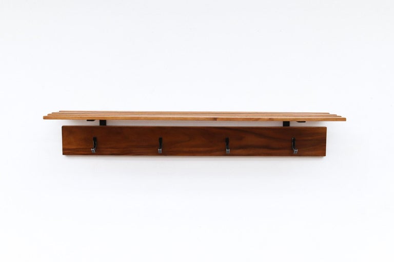 Mid-Century Wood Slat Wall Mount Coat Rack with Metal Hooks at 1stDibs ...
