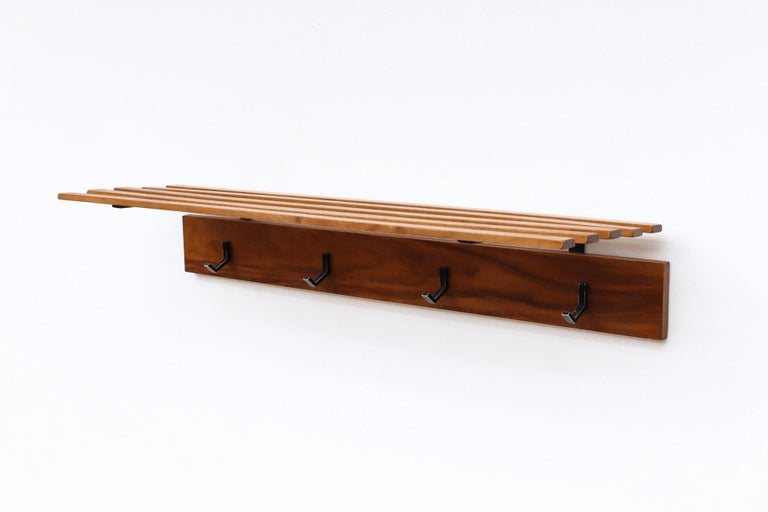 Mid-Century Wood Slat Wall Mount Coat Rack with Metal Hooks at 1stDibs ...