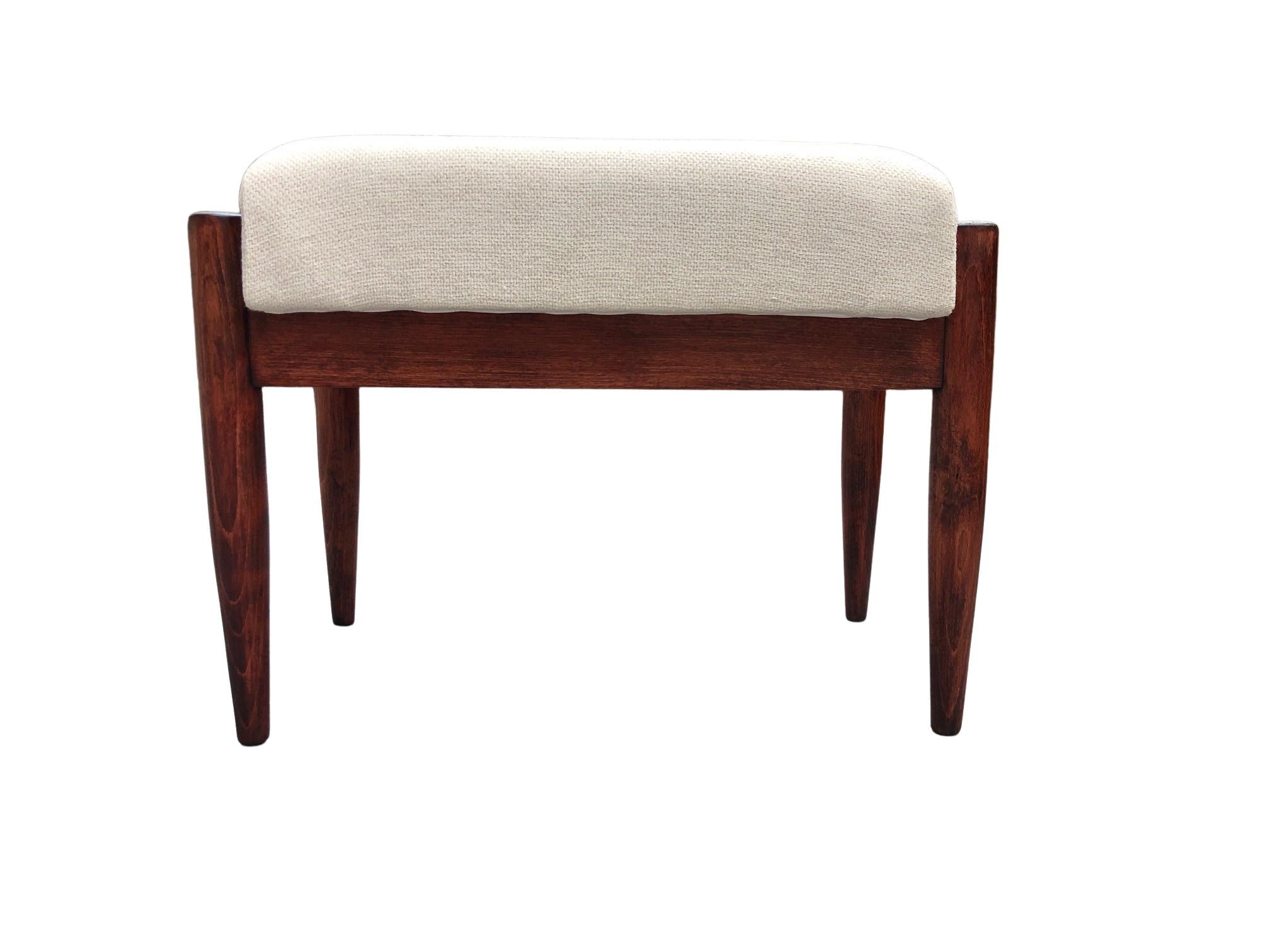 Cotton Mid-Century Wood Stool in Beige, Edmund Homa, 1960s For Sale