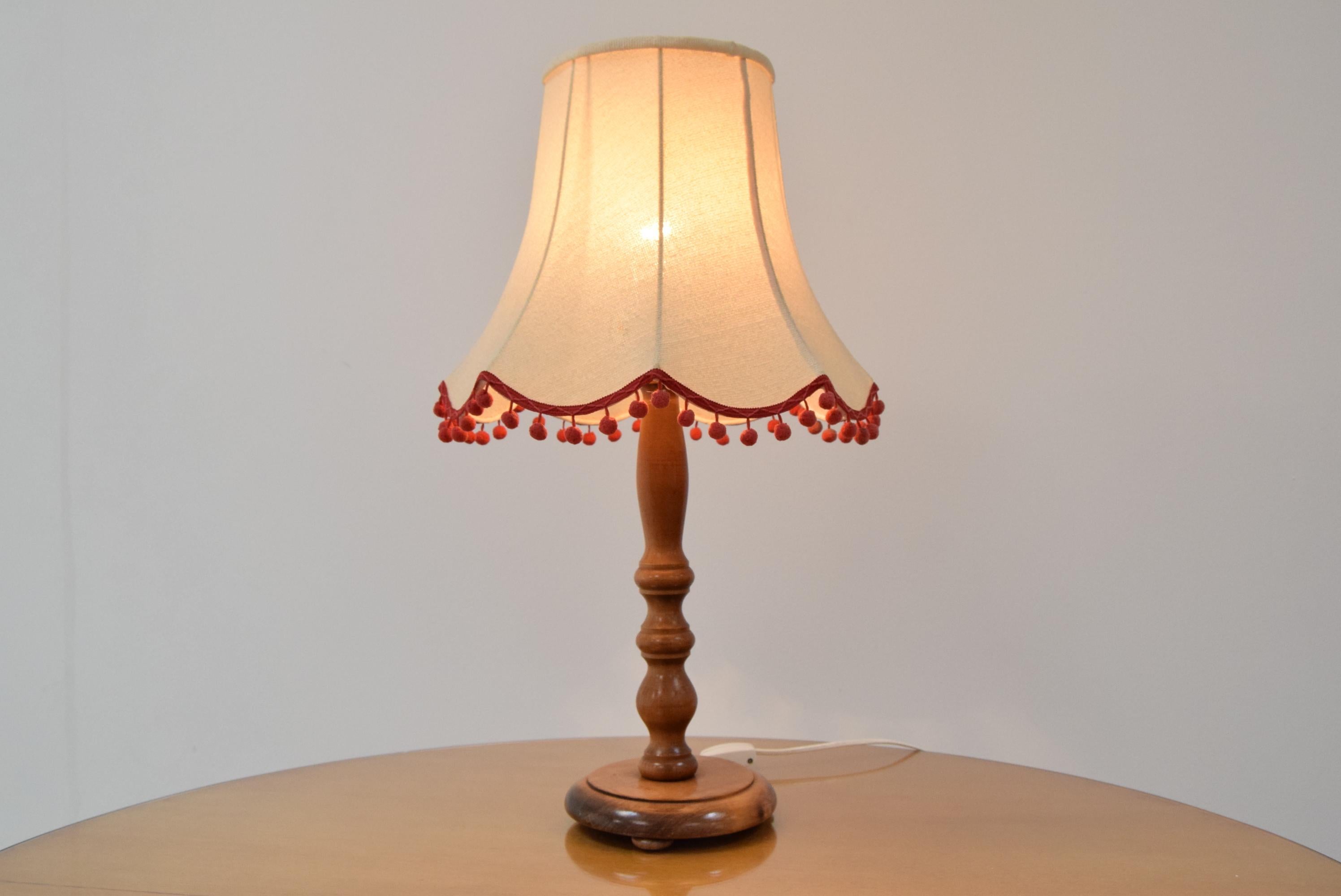 Czech Midcentury Wood Table Lamp, 1970s For Sale