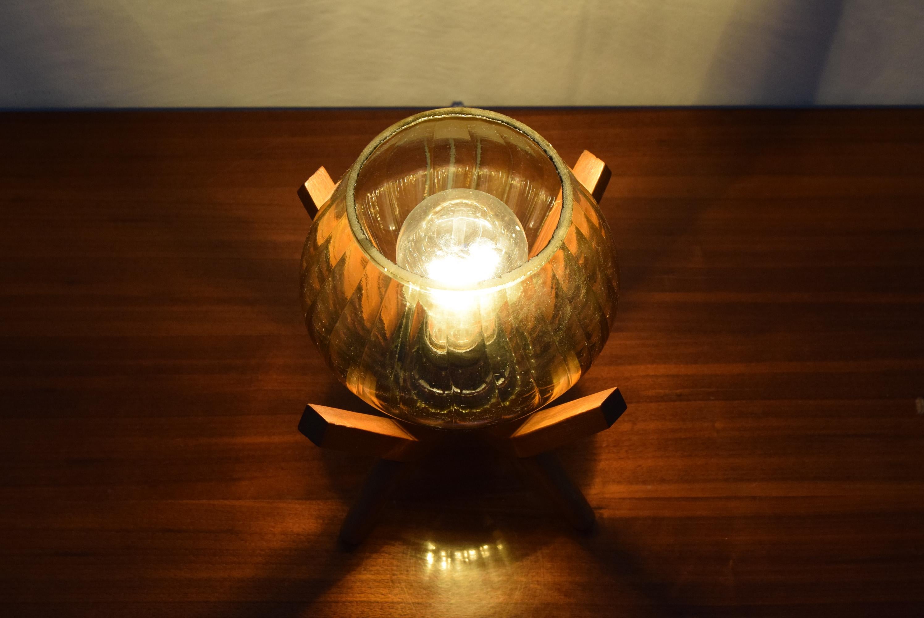 Mid-Century Wood Table Lamp by Drevo Humpolec, 1970’s In Good Condition In Praha, CZ