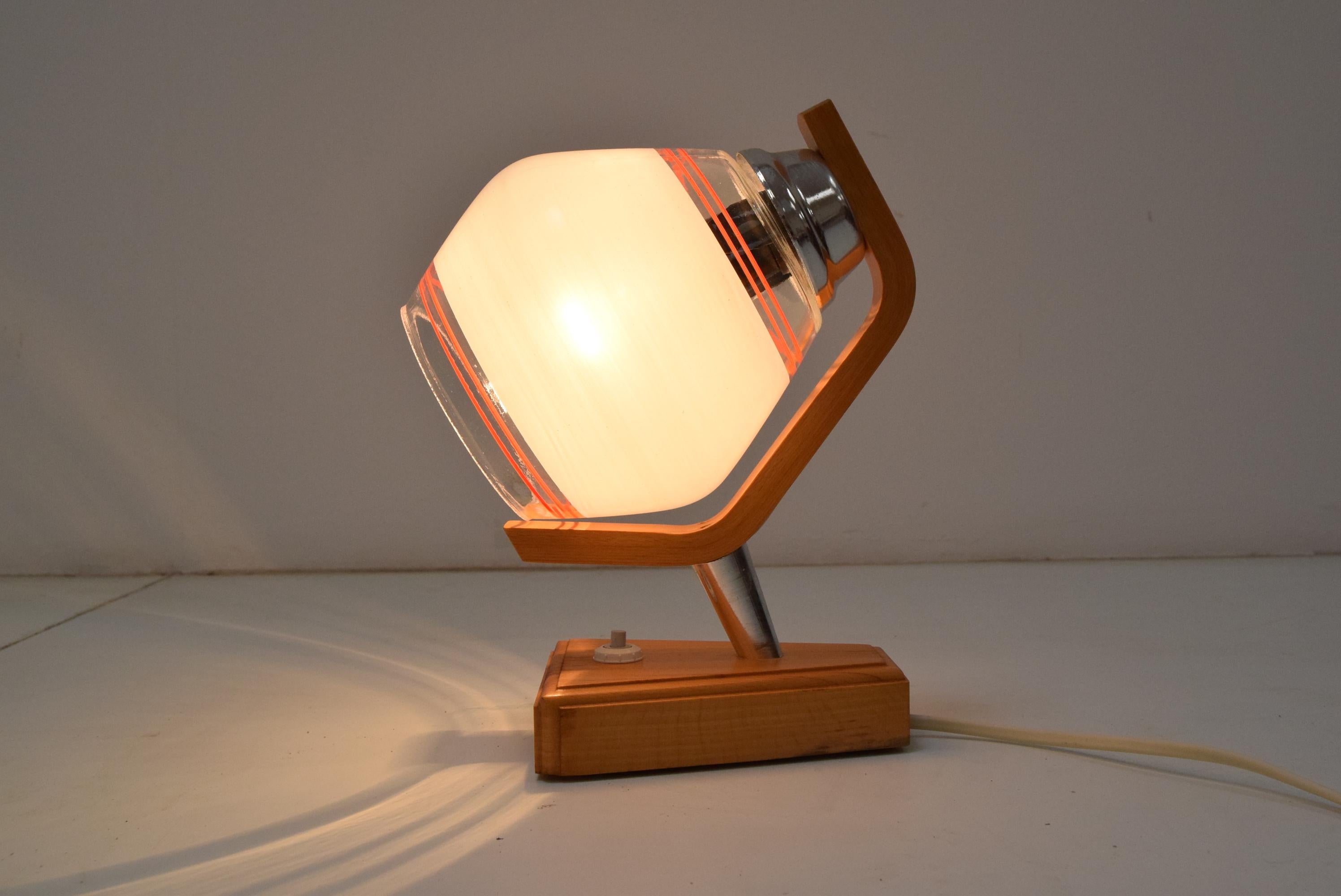 Glass Mid-Century Wood Table Lamp by Drevo Humpolec, 1970‘s