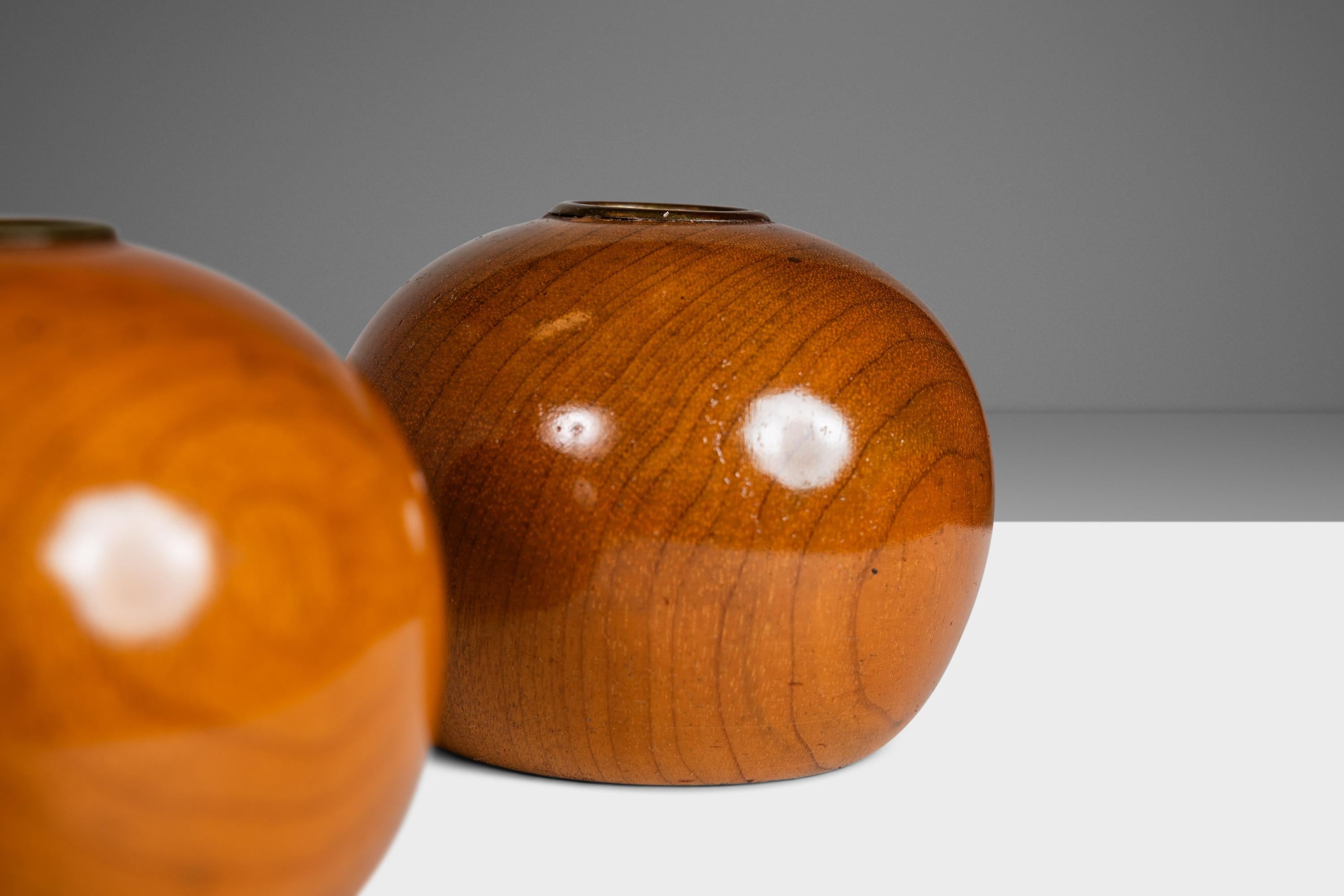 American Mid-Century Wood-Turned Candle Stick Holders in Oregon Myrtlewood, USA, c. 1970s For Sale