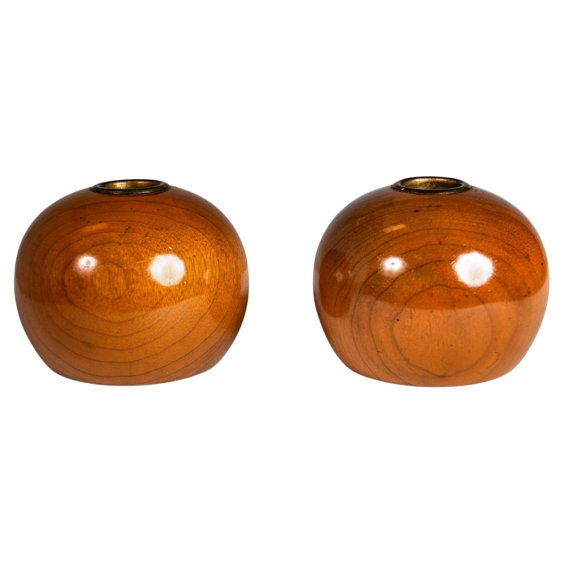 Mid-Century Wood-Turned Candle Stick Holders in Oregon Myrtlewood, USA, c. 1970s For Sale