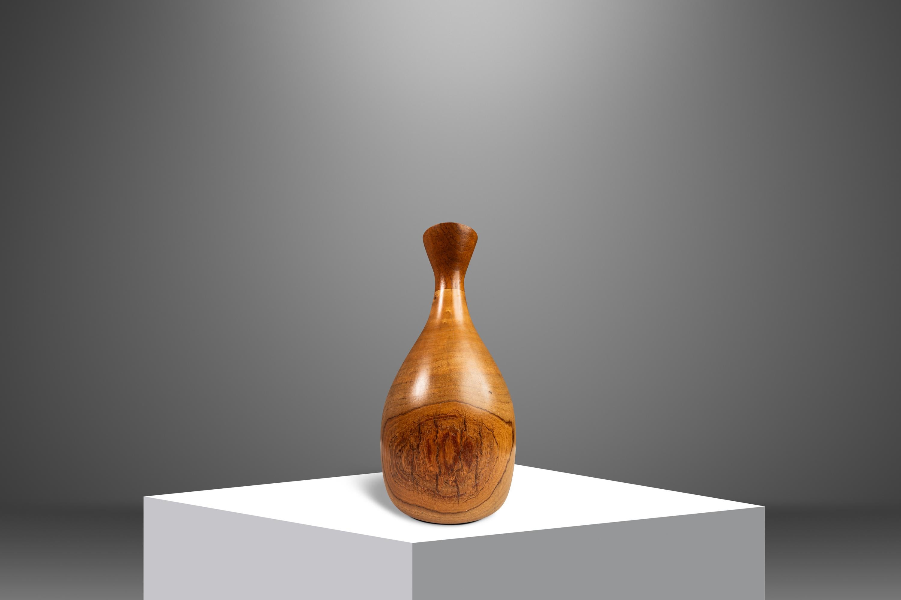 Mid-Century Wood-Turned Hand Sculpted Vase in Solid Teak & Burlwood, USA, 1970's For Sale 5
