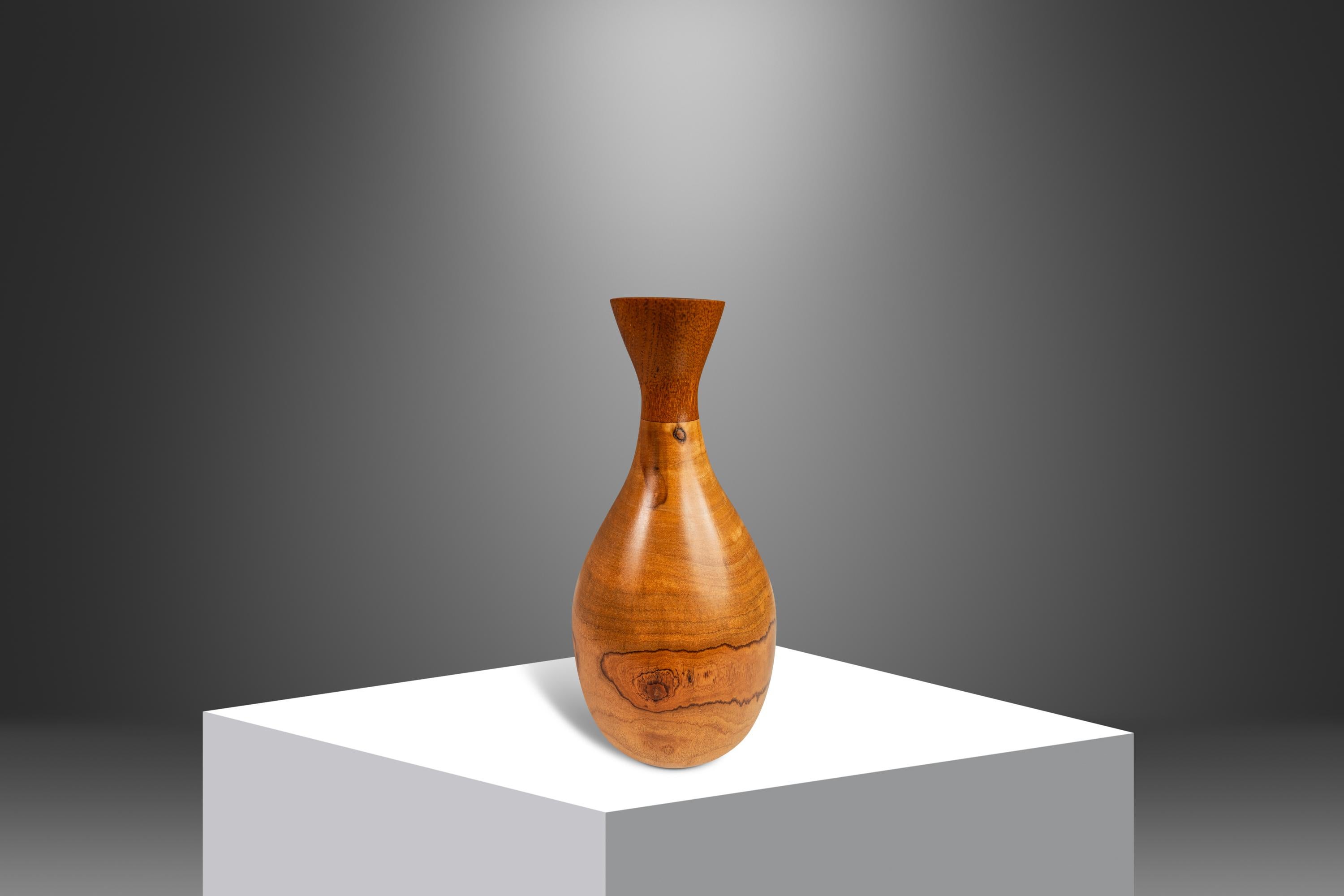 Mid-Century Wood-Turned Hand Sculpted Vase in Solid Teak & Burlwood, USA, 1970's For Sale 6