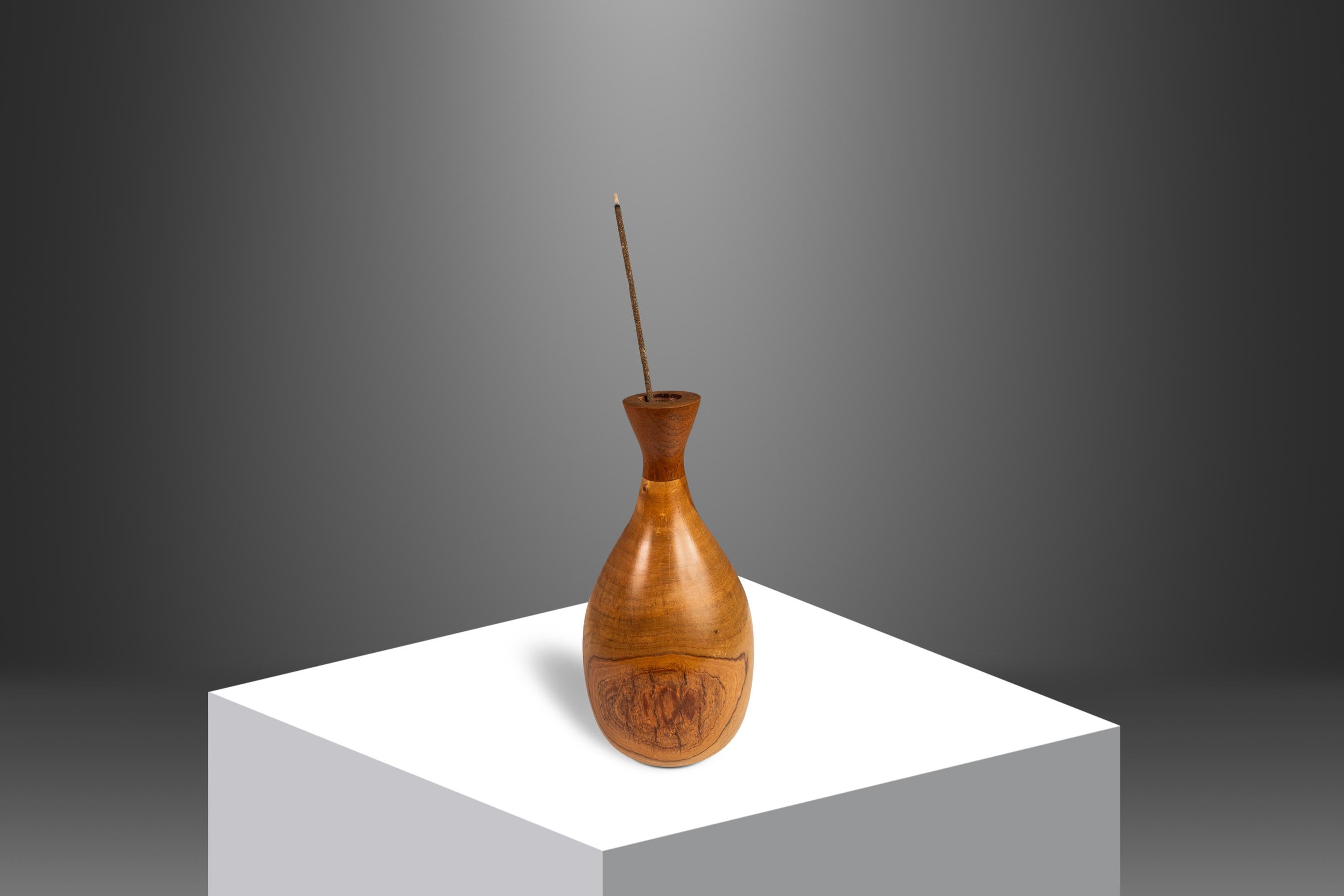 Mid-Century Modern Mid-Century Wood-Turned Hand Sculpted Vase in Solid Teak & Burlwood, USA, 1970's For Sale
