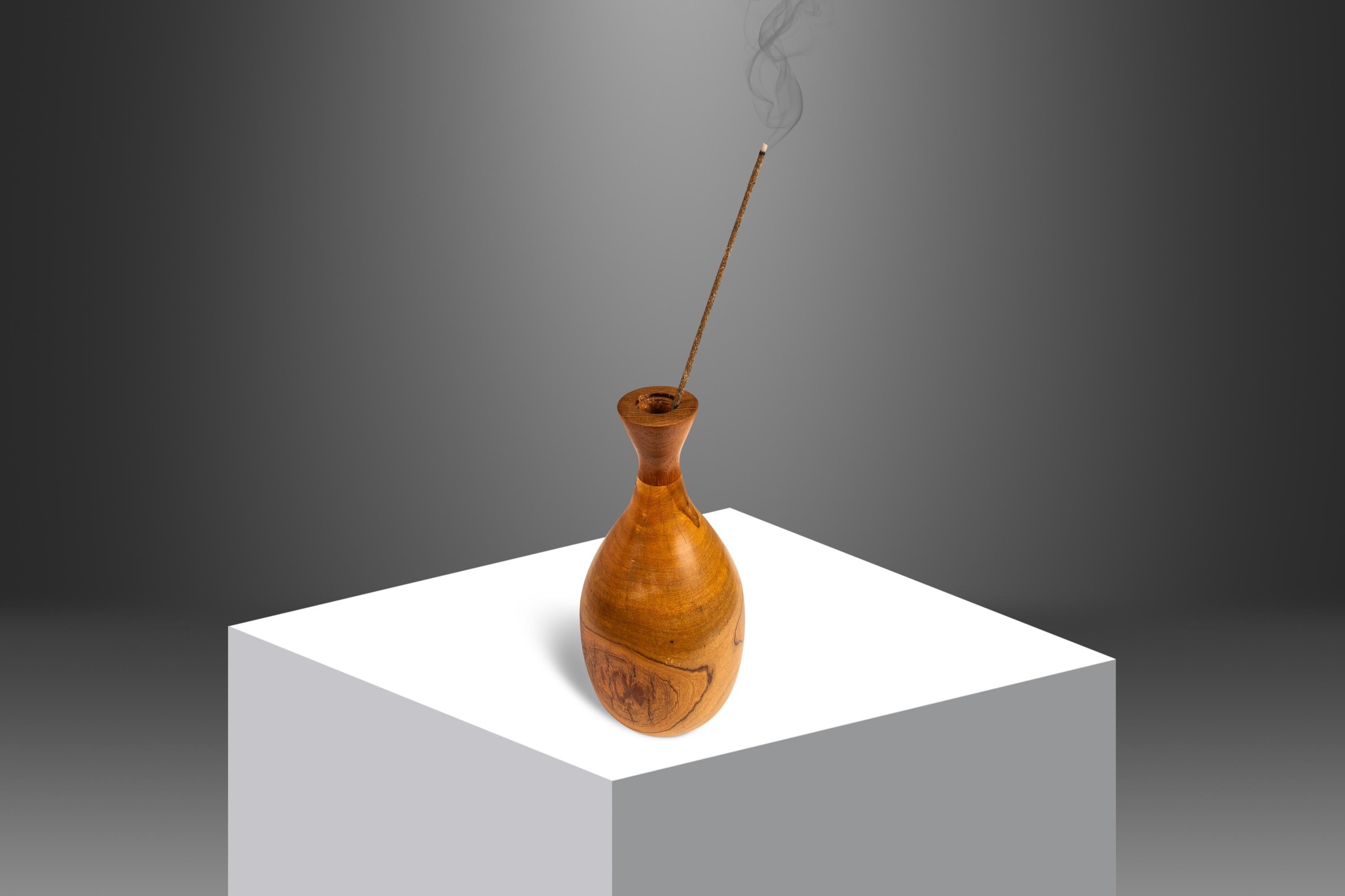 Late 20th Century Mid-Century Wood-Turned Hand Sculpted Vase in Solid Teak & Burlwood, USA, 1970's For Sale