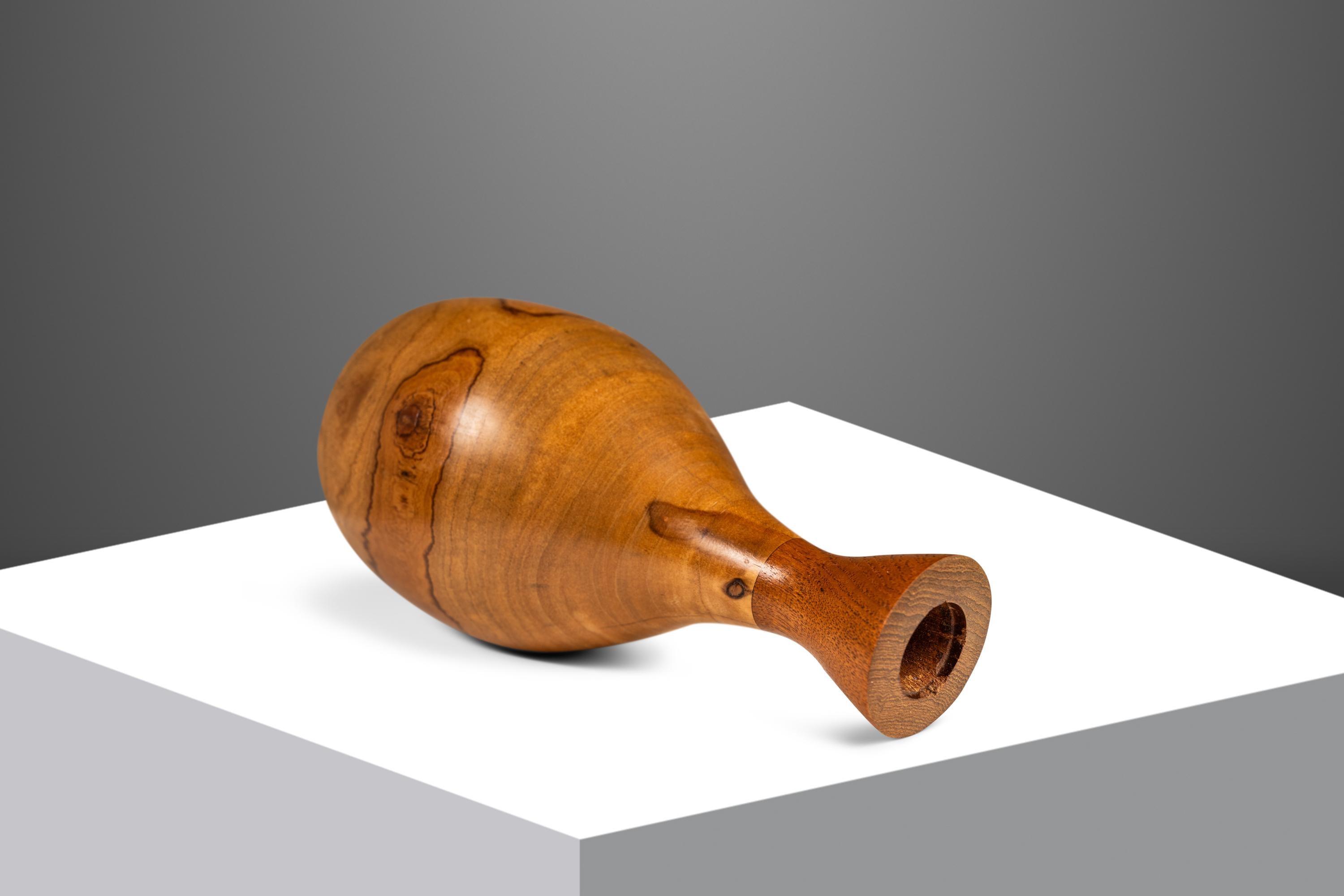 Mid-Century Wood-Turned Hand Sculpted Vase in Solid Teak & Burlwood, USA, 1970's For Sale 2