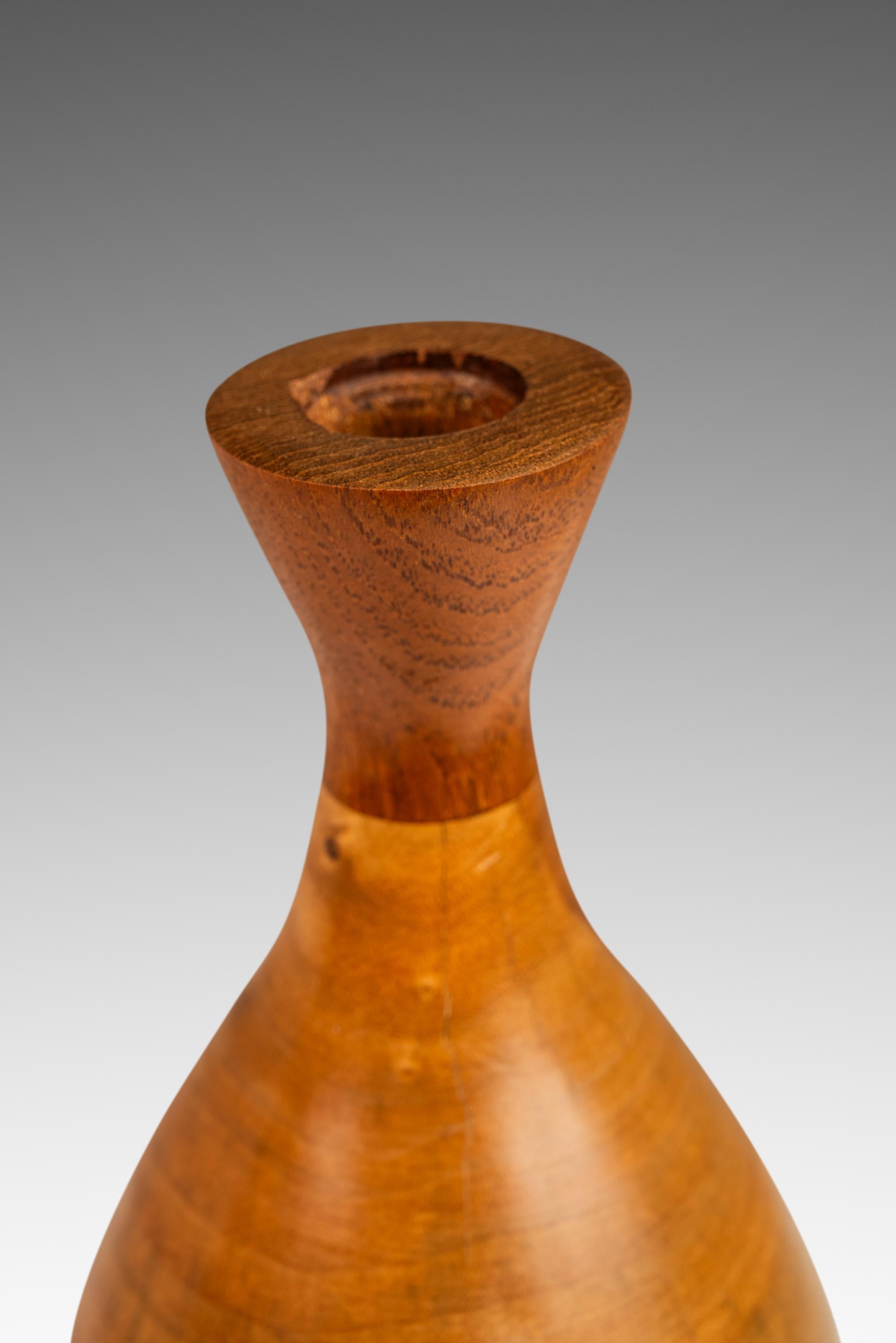 Mid-Century Wood-Turned Hand Sculpted Vase in Solid Teak & Burlwood, USA, 1970's For Sale 3