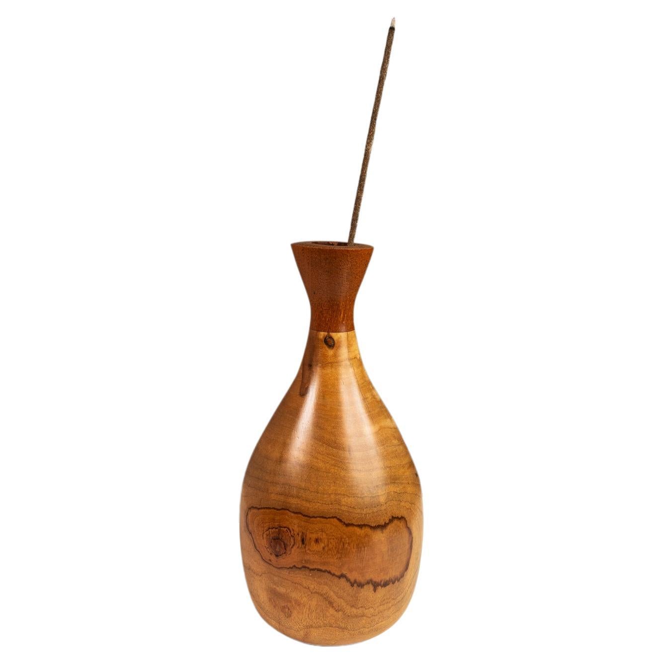 Mid-Century Wood-Turned Hand Sculpted Vase in Solid Teak & Burlwood, USA, 1970's For Sale