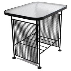 Mid Century Woodard Garden Poolside Patio  Side Table Iron Base Glass Top 1970s