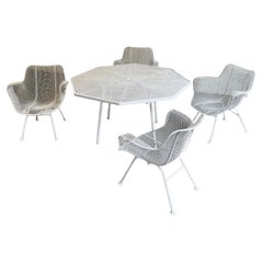 Mid Century Woodard Sculptura Iron Garden Patio Table and 4 Chair set