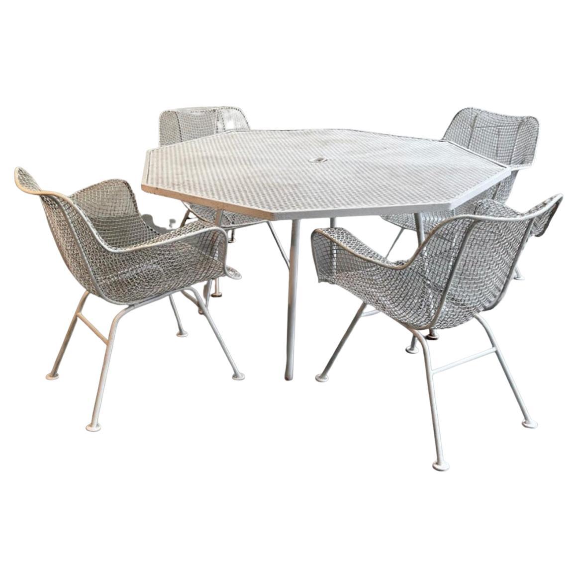 Mid-Century Modern Mid Century Woodard Sculptura Iron Garden Patio Table and 4 Chair set For Sale