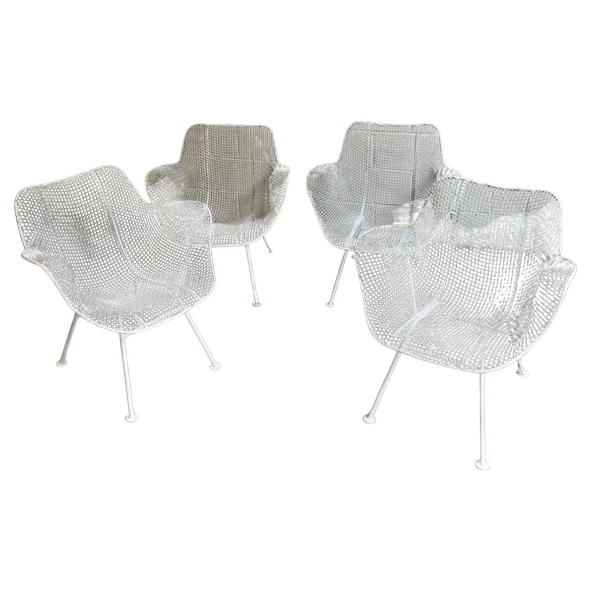 American Mid Century Woodard Sculptura Iron Garden Patio Table and 4 Chair set For Sale