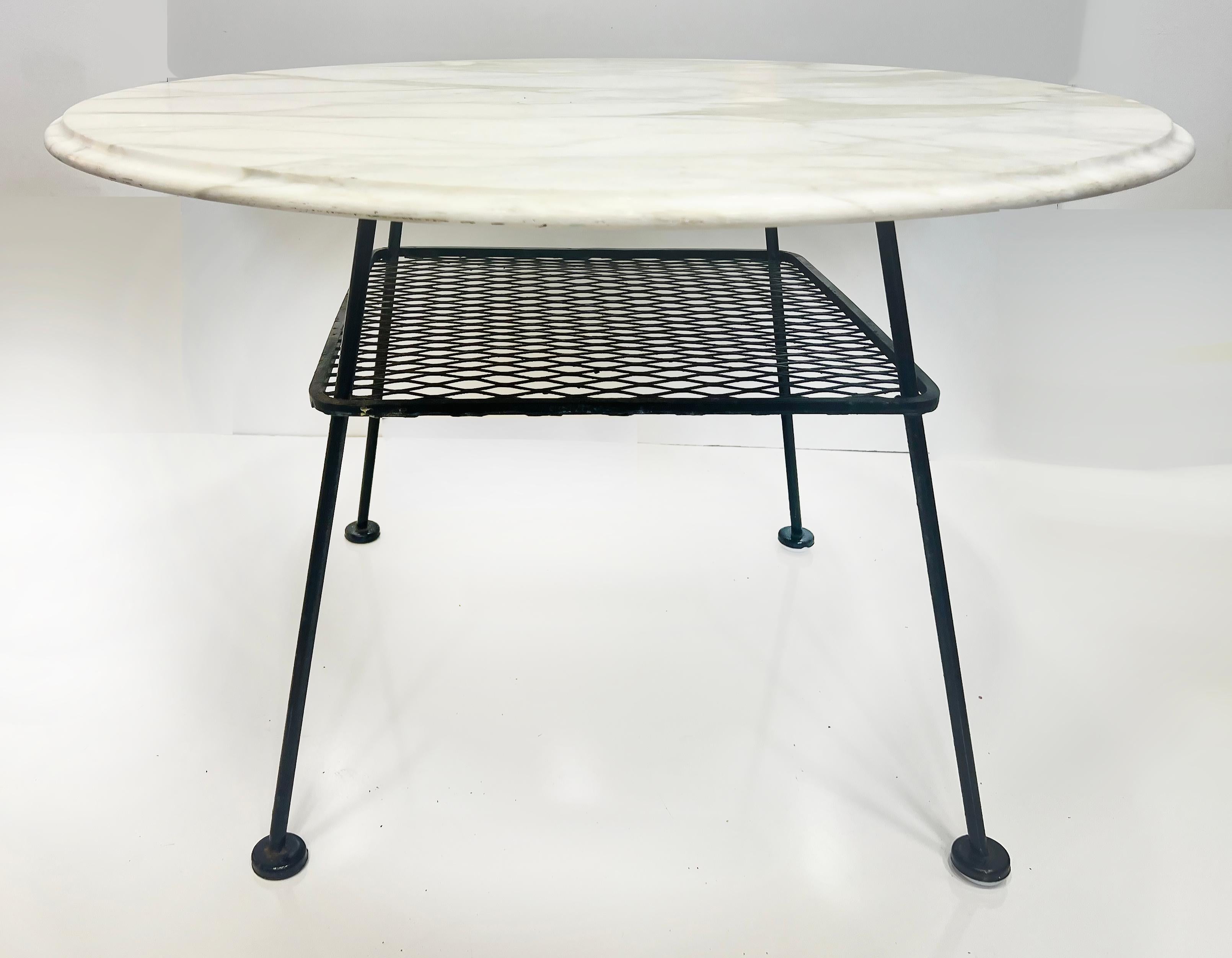 Mid-Century Modern Mid-century Woodard Sculptura Iron Garden Table with Marble Top Added For Sale