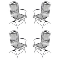 Mid-Century Woodard Wrought Iron High Back Gliding Lounge Chairs - Set of 4