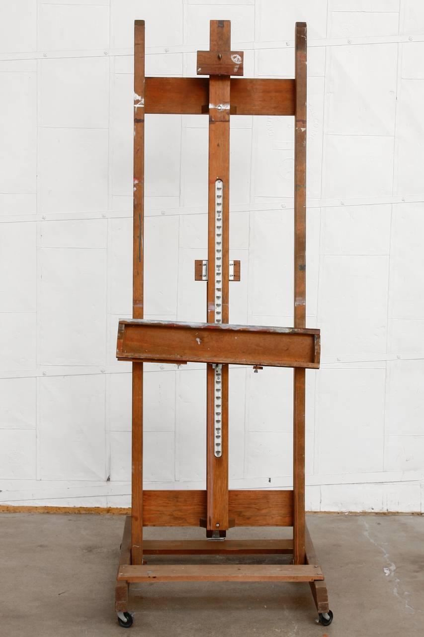 Vintage Mid-Century Modern wooden painters art studio easel with adjusting angle and frame size. Produced by 