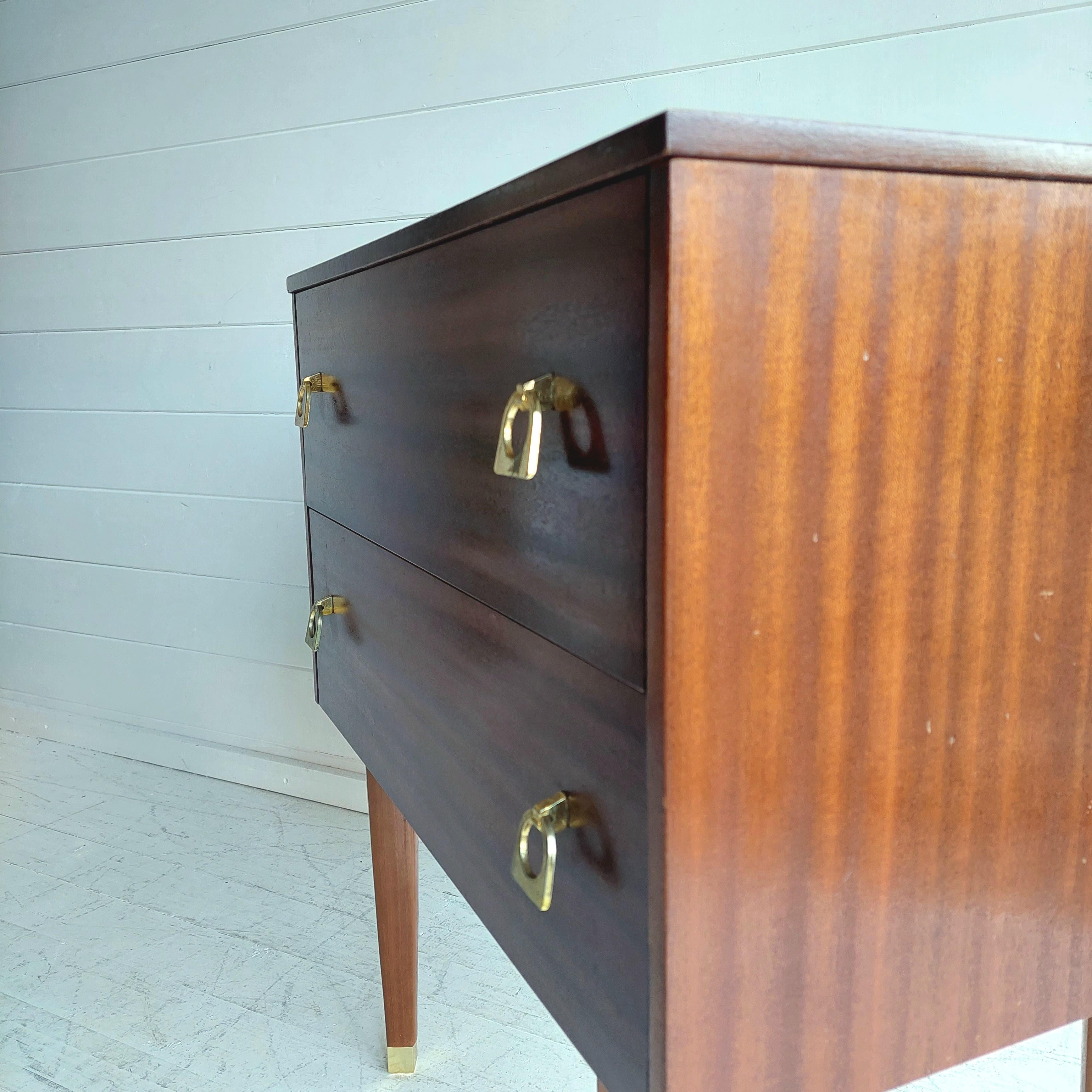 Mid-Century Wooden and Brass Bedside Table Retro Nightstand, Side Table 2