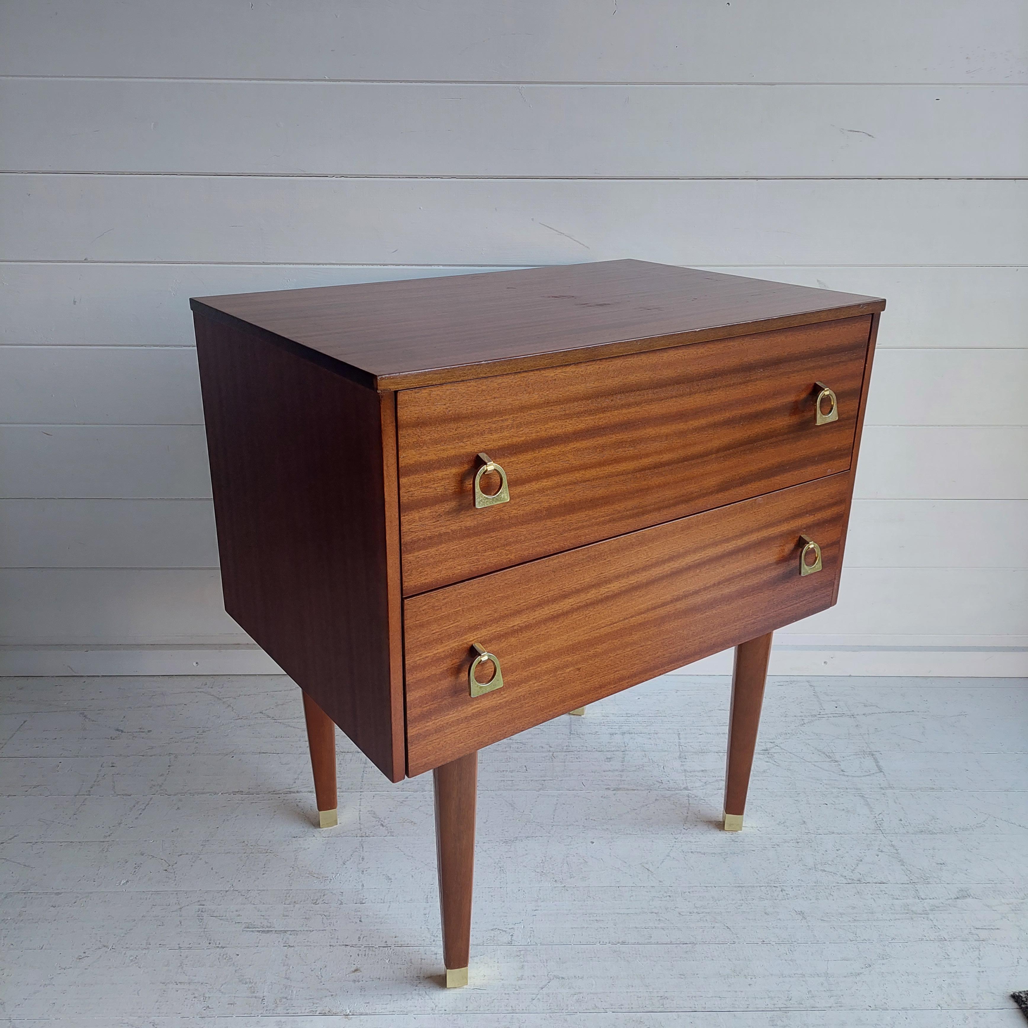 Mid-Century Wooden and Brass Bedside Table Retro Nightstand, Side Table 10