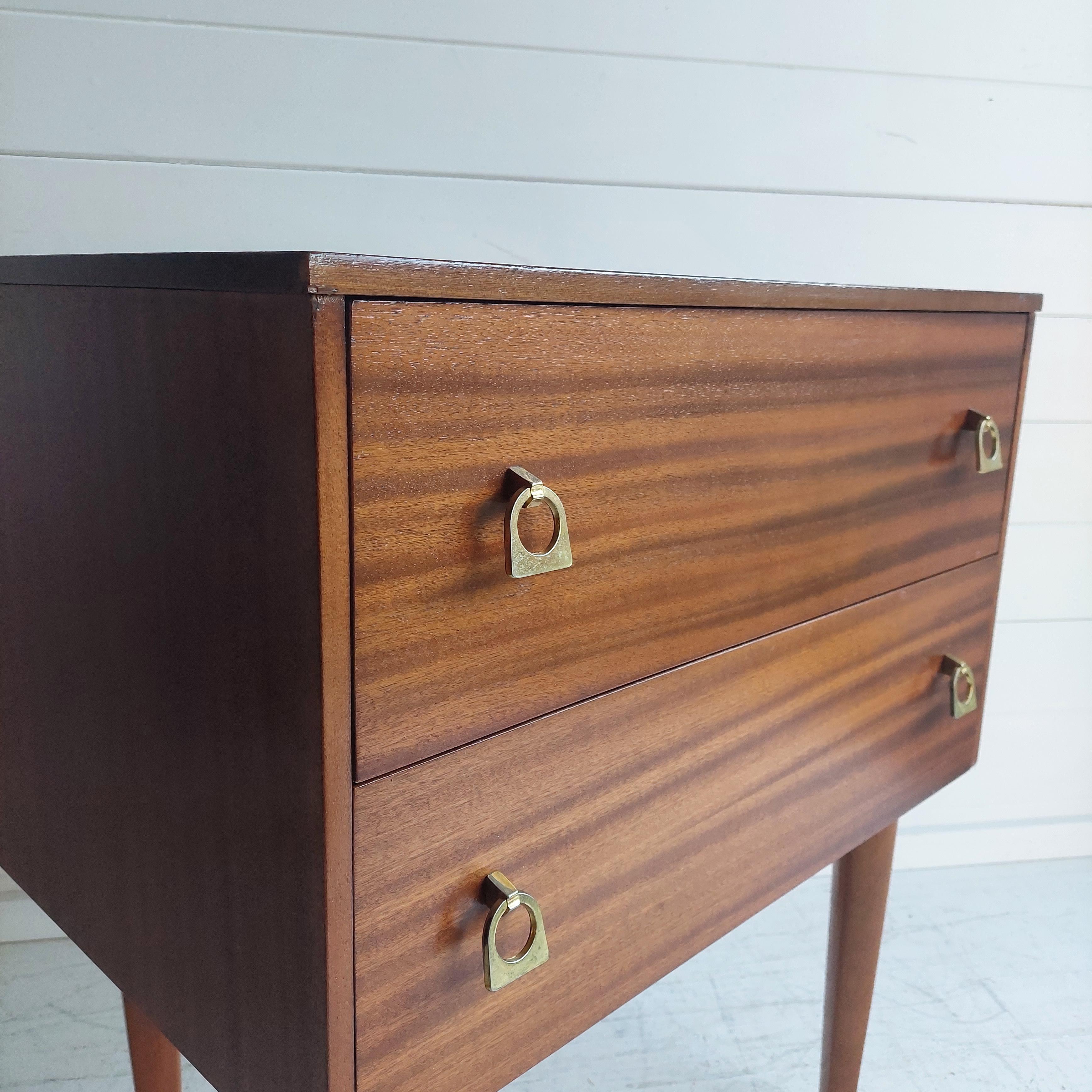 Mid-Century Wooden and Brass Bedside Table Retro Nightstand, Side Table 11