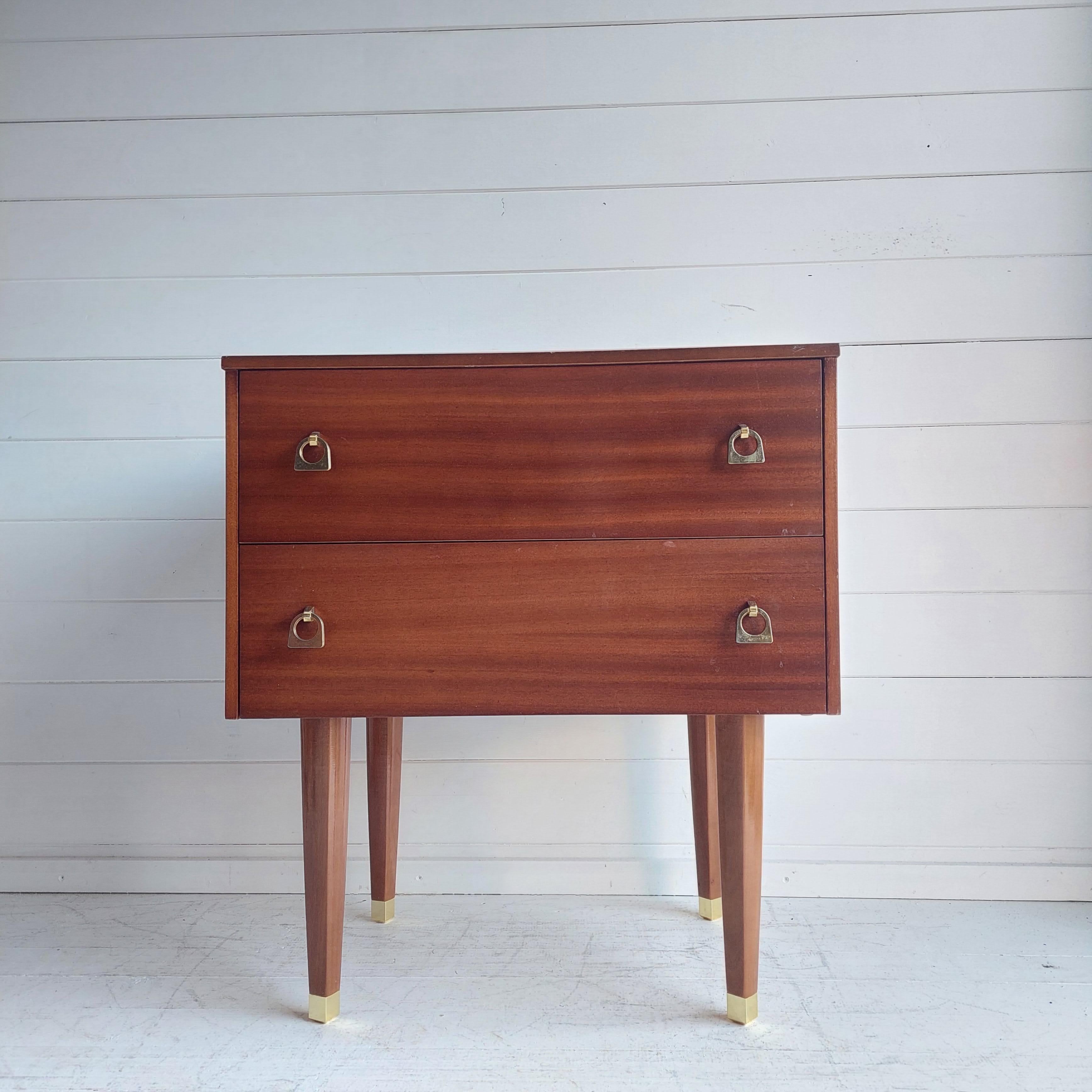 Mid-Century Wooden and Brass Bedside Table Retro Nightstand, Side Table 12