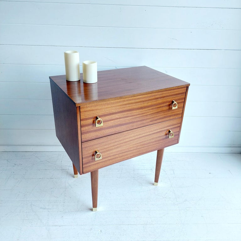 MidCentury Wooden and Brass Bedside Table Retro Nightstand, Side Table