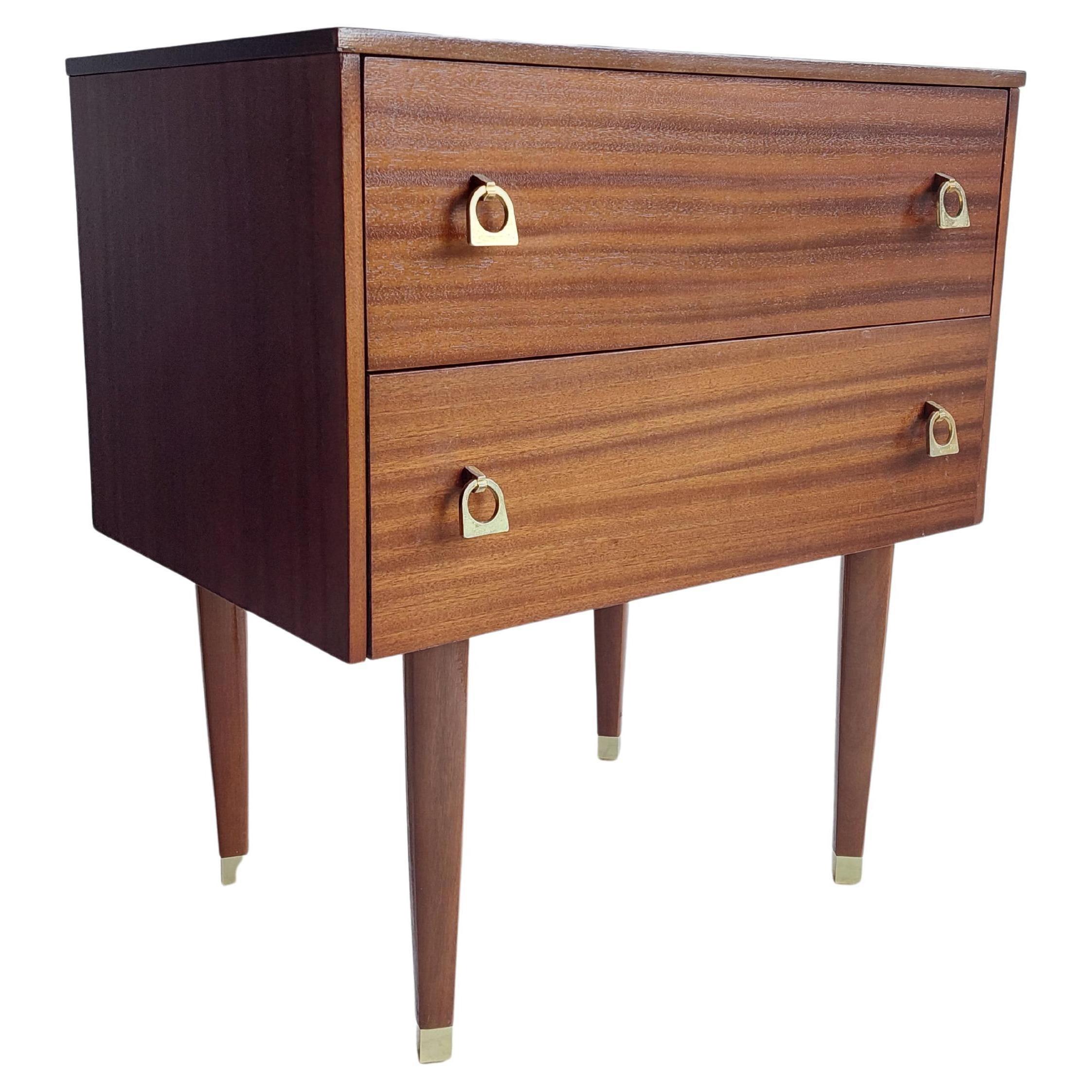 Mid-Century Wooden and Brass Bedside Table Retro Nightstand, Side Table