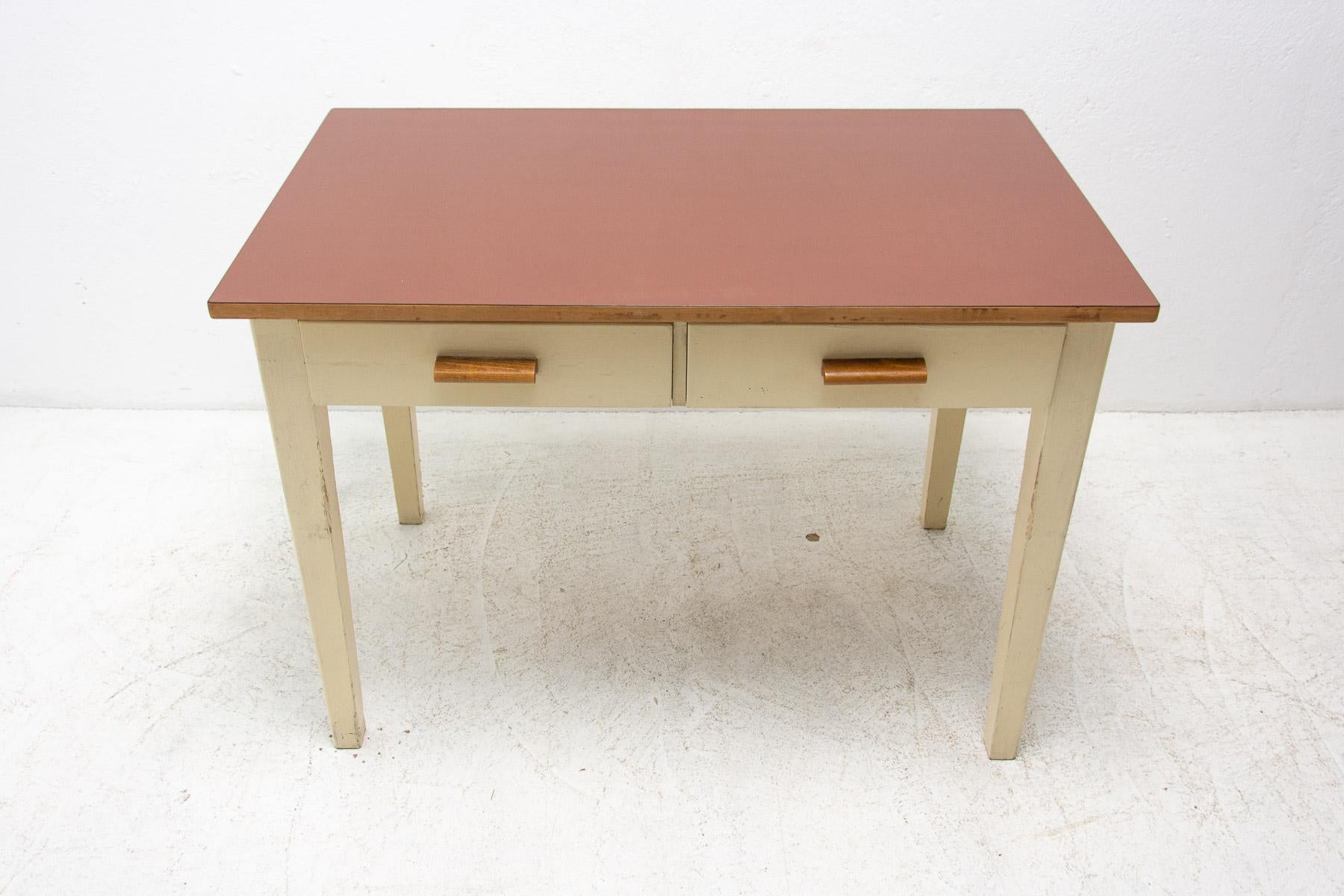 20th Century Mid Century Wooden and Formica Central Table, Czechoslovakia, 1950's